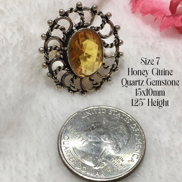 Honey Citrine Gemstone Handmade Rustic Halo Ring - Picture 3 of 4